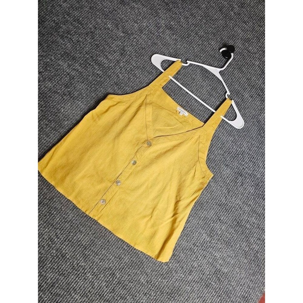 Mustard Linen Picnic Top Minimalist Button Up Cami Boho Summer L